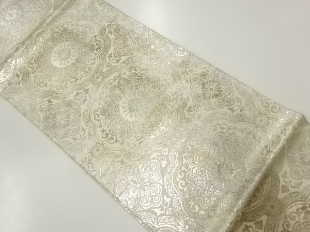 アンティーク　服部織物製　こはく錦華紋模様織出し袋帯（材料）